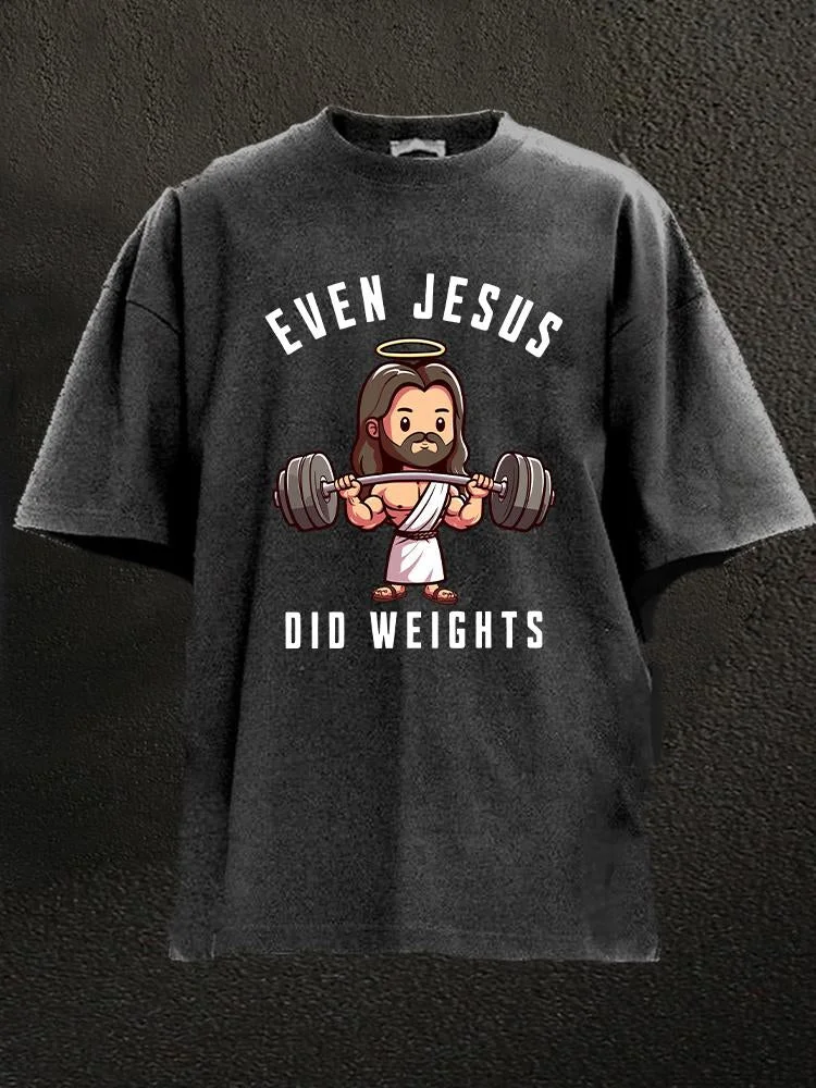Comstylish Even Jesus Did Weights Print Washed GYM T-shirt