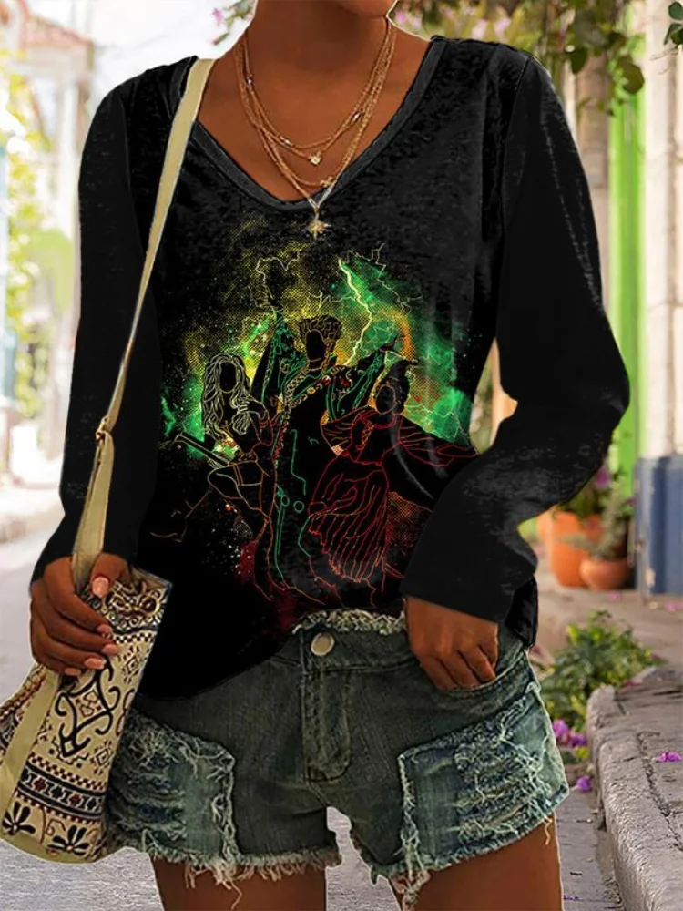 Vefave Abstract Halloween Sisters Print Casual T Shirt