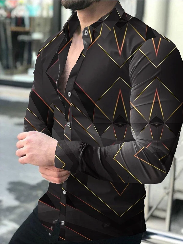 Black fashion casual marble Print Long Sleeve Shirt