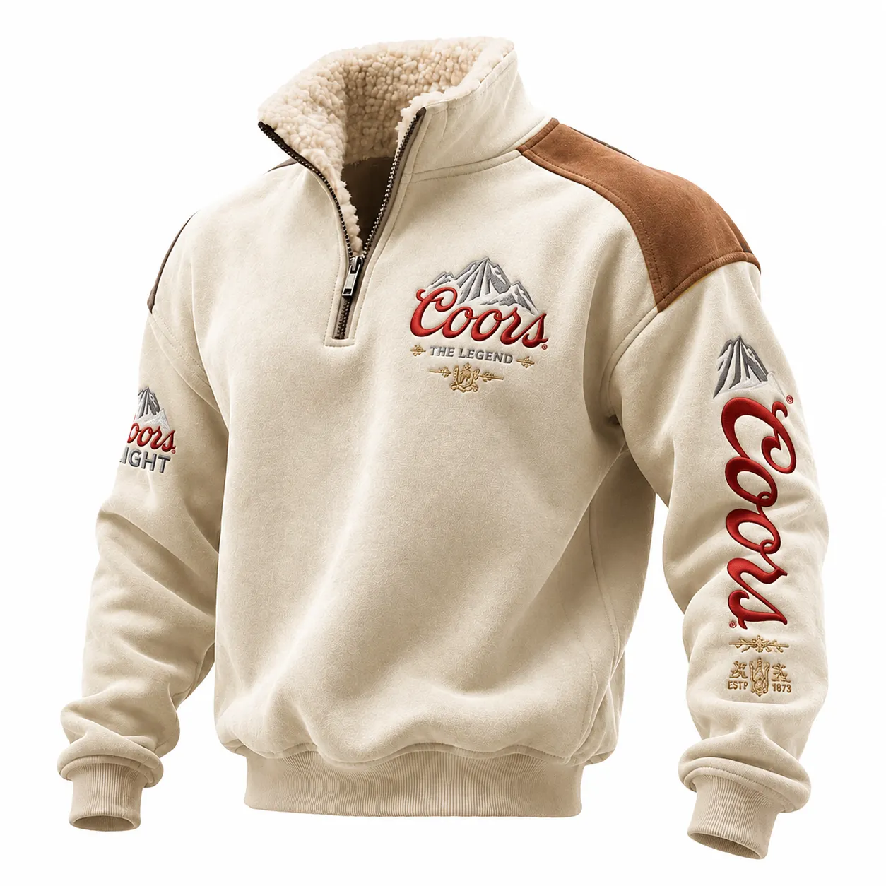 Men's High-End Cashmere Knitwear Quarter-Zip Pullover Sweater With Southwest Embroidery And Sherpa Lining