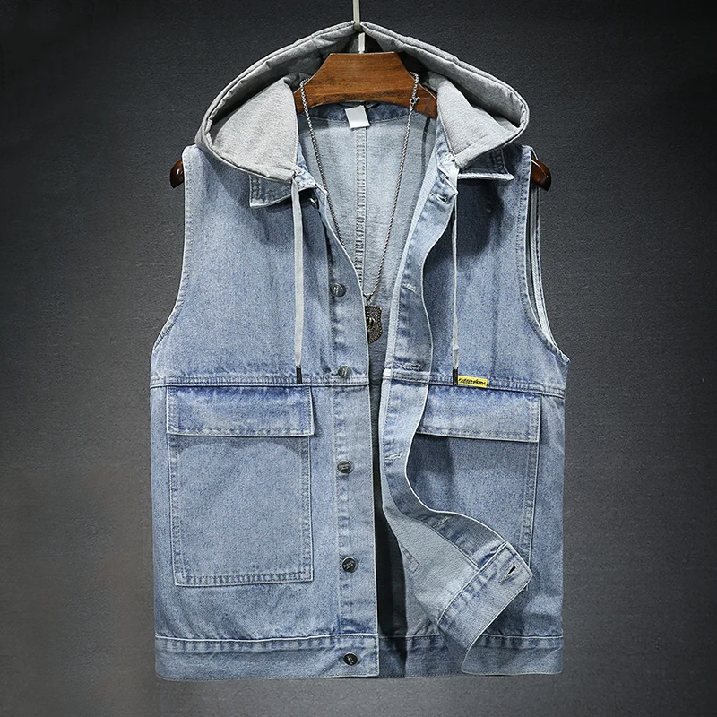 Men's Denim Hooded Vest