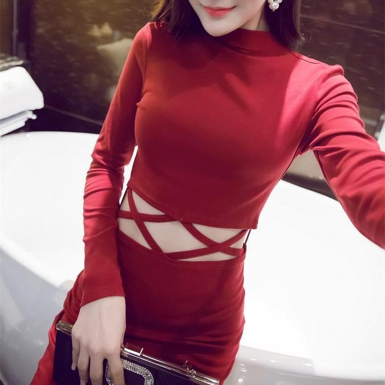 Black/Wine Elegant Chic Long Dress SP1811964