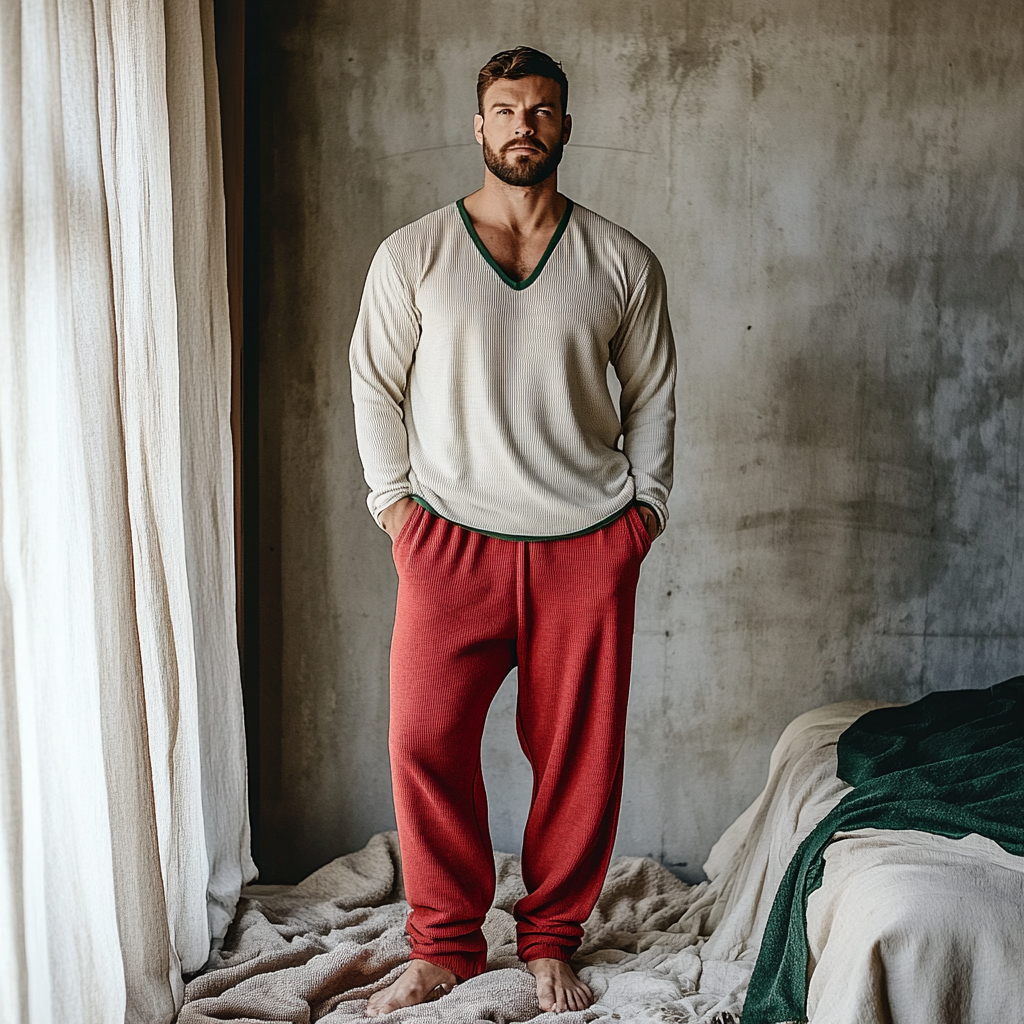 Men's Christmas Autumn And Winter Warm And Comfortable Casual Pajamas And Pants Two-piece Set-inspireuse