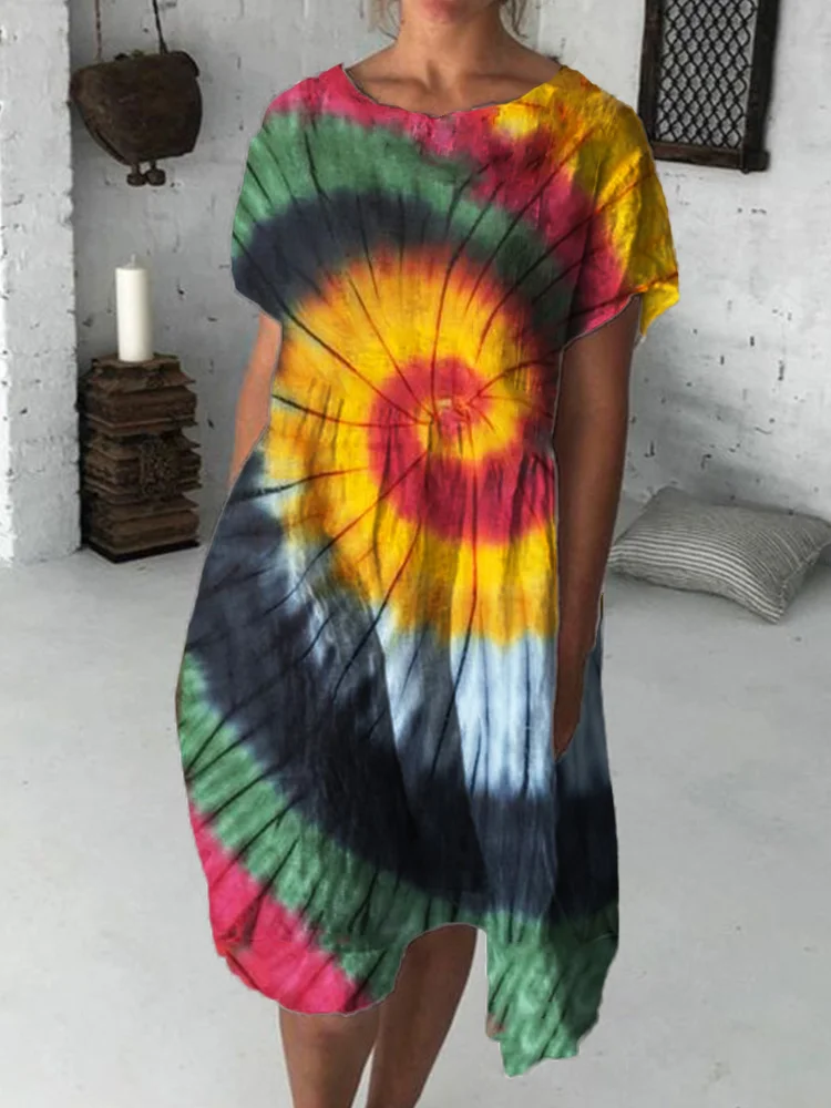 Halloween Inspired Spiral Tie Dye Midi Dress