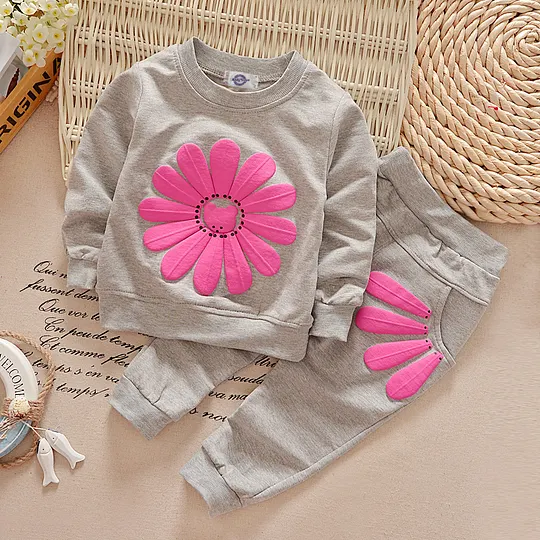 【9M-3Y】2-piece Baby Girl Floral Print Long Sleeve Sweatshirt And Pants Set