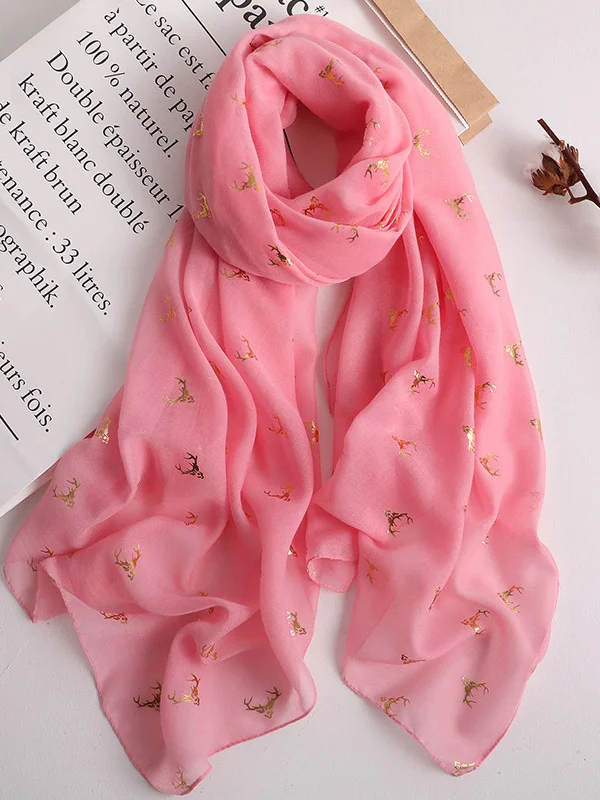 Elk Print Pure Color Minimalist Silk Shawl&Scarf