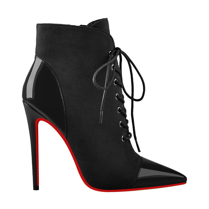 120mm/100mm Red Bottom Women's Closed Pointed Toe Heels Stilettos Ankle  Boots Suede Shoes