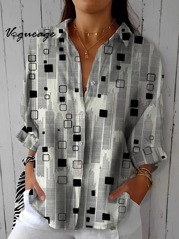 Fashionable Contrasting Black And White Striped Print Cotton And Linen Women Shirt