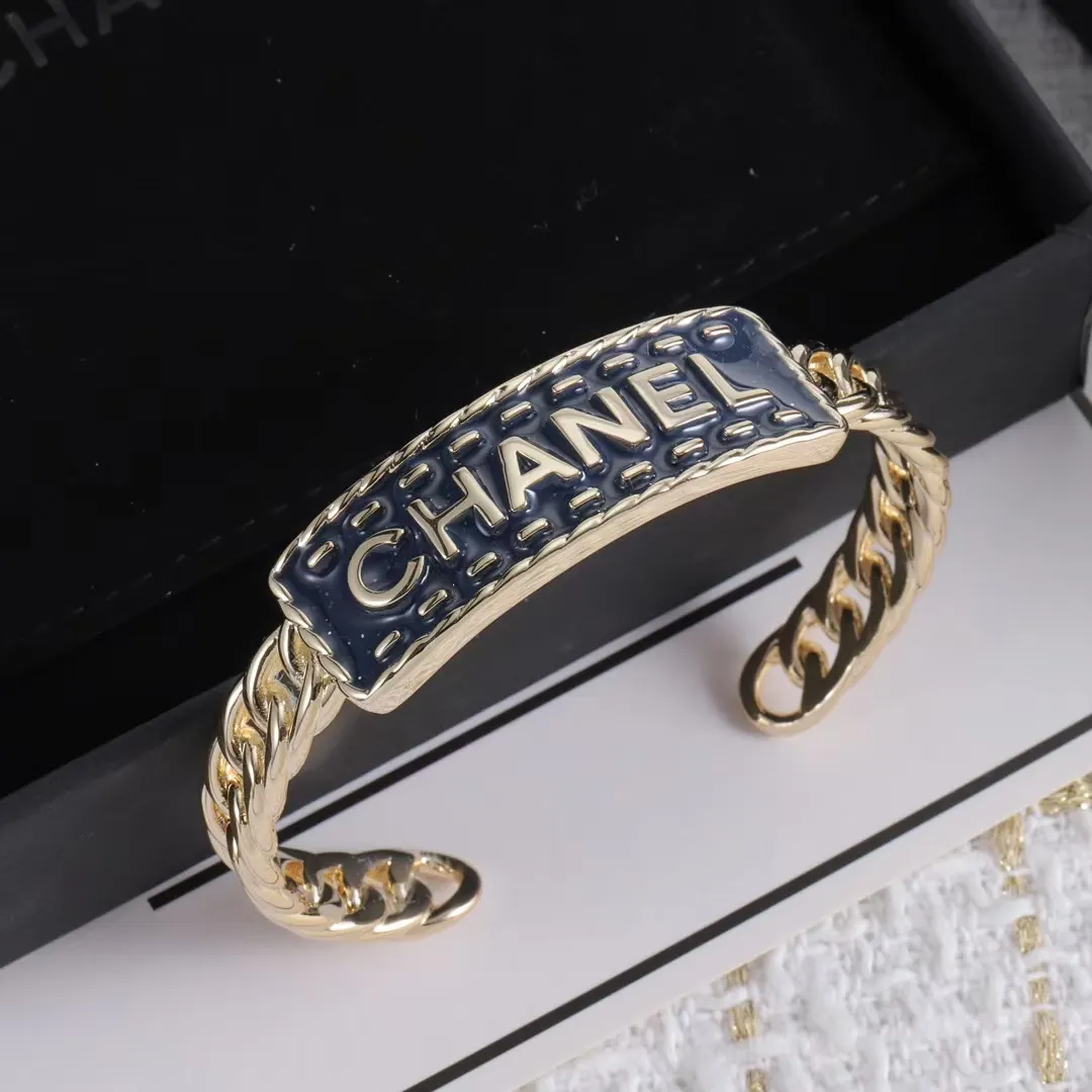 Chanel Letters Denim Open Cuff Bangle Bracelet