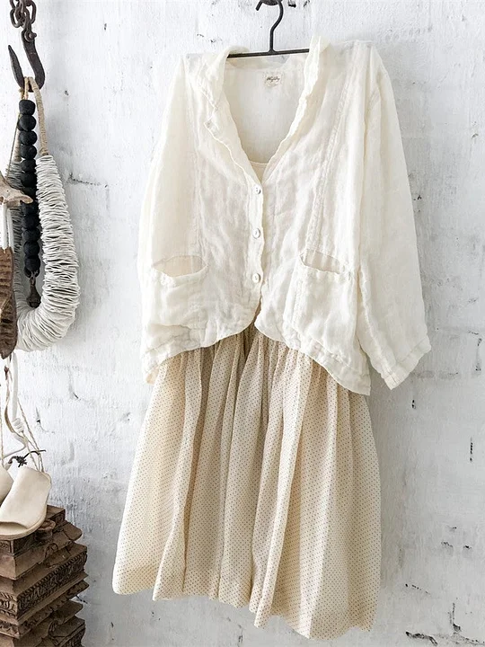 Polka Dots Stitching Sling Linen Dress