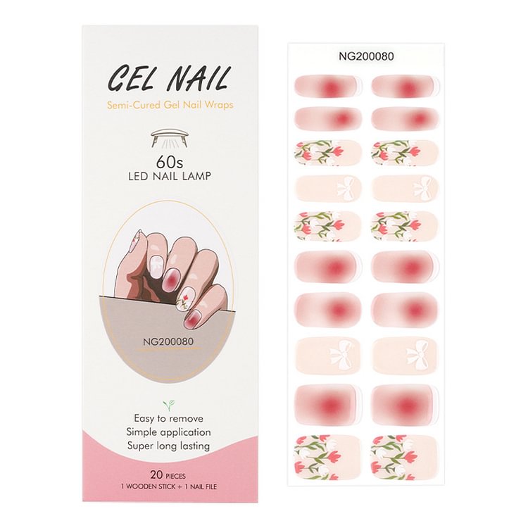 Pinkish Red Flower Semi-Cured Gel Nail Wraps