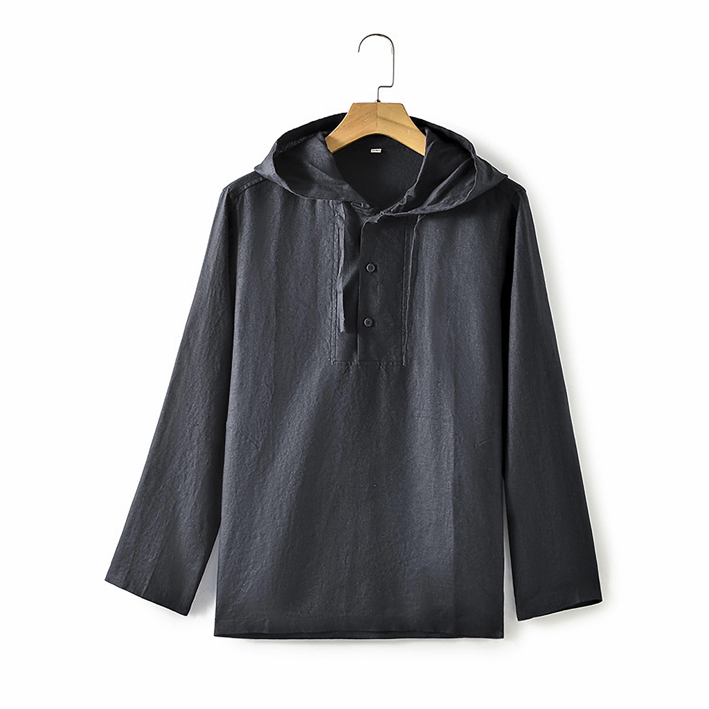 Linen Shirt Men 100% Linen Hoodie Long Sleeve Shirt REAL SILK LIFE