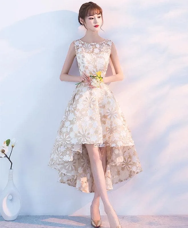 Champagne High Low Short Prom Dress, Champagne Evening Dress