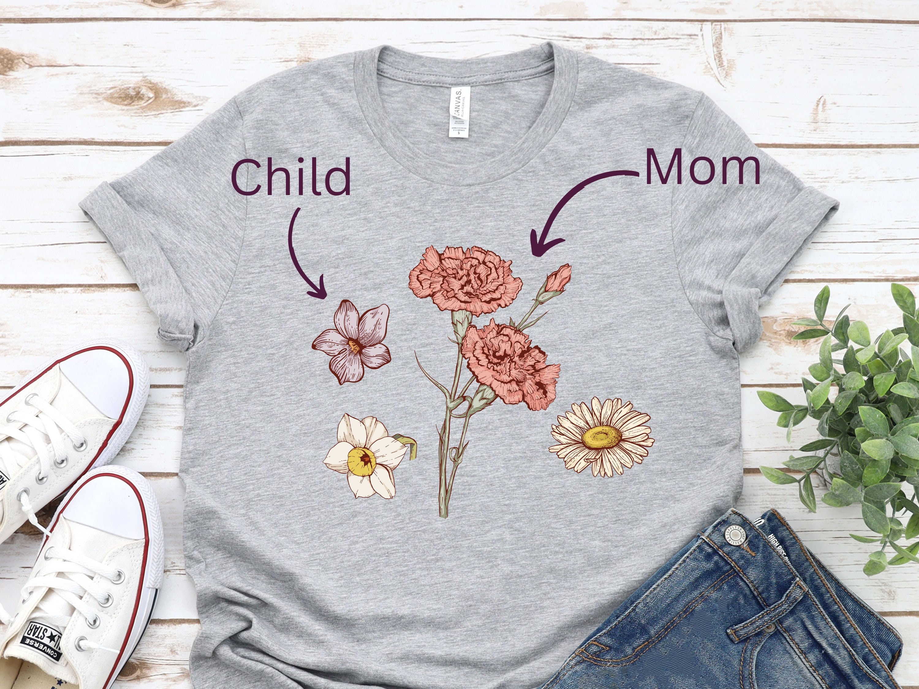 Custom Family Birth Month Birth Flower T-shirt, Custom Mom Child