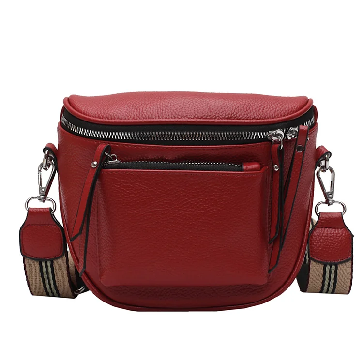 Fashion Saddle Crossbody Bag Women Soft Leather Chest Phone Pouch (Red)