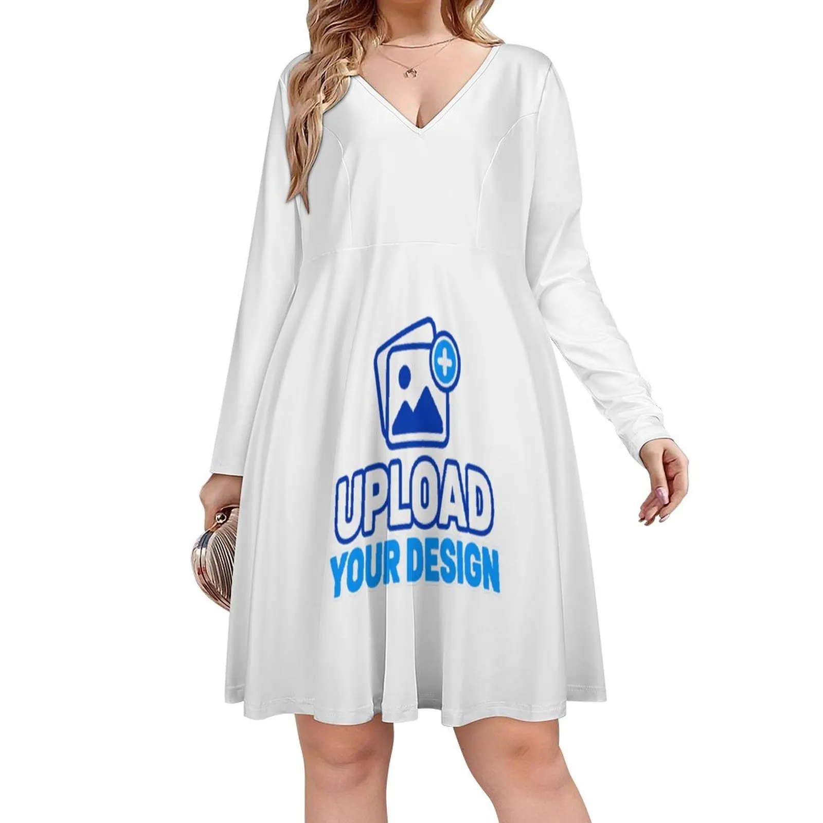 Plus Size V-Neck Long Sleeve Dress custom print product image 8