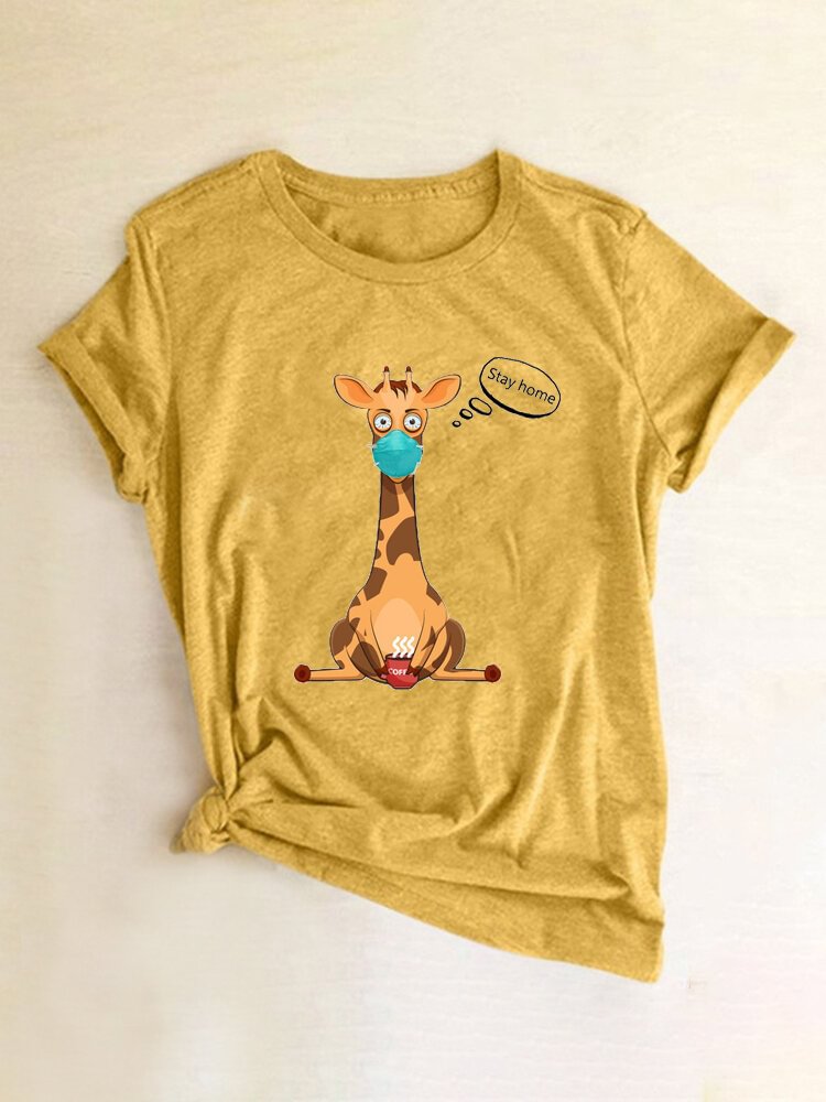 Cartoon Giraffe Printed Short Sleeve O Neck T shirt P1667552