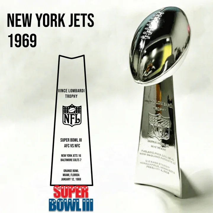 [NFL]1969 Vince Lombardi Trophy, Super Bowl 3, III New York Jets