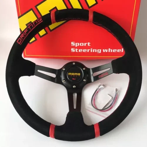 Dronehint 350mm Black Suede Deep Dish Racing Steering Wheel Fit MOMO Hub OMP Hub Drifting (For: Audi Sport) Parts