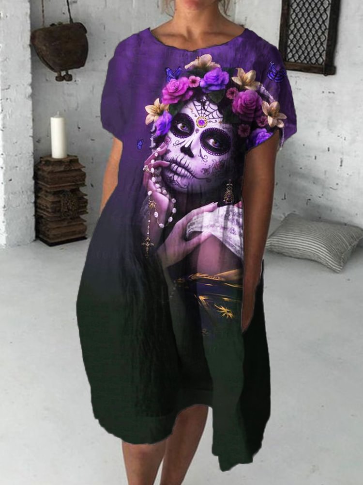 Day Of The Dead Gradient Art Midi Dress