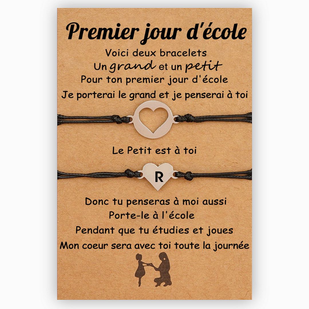 2PCS Ensemble de Bracelets Cœur 1 Lettre personnalisé- Cadeau Rentrée  Scolaire Premier jour d'école