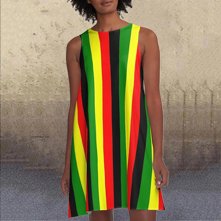 Vefave Rasta Bright Colored Striped Pattern A-Line Mini Dress