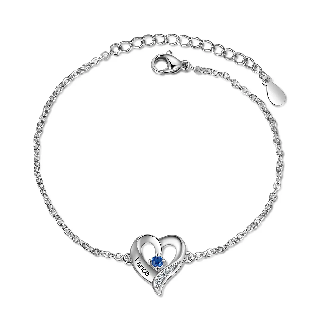 Personalized Heart Charm Bracelet Custom 1 Birthstone Bracelet for Her