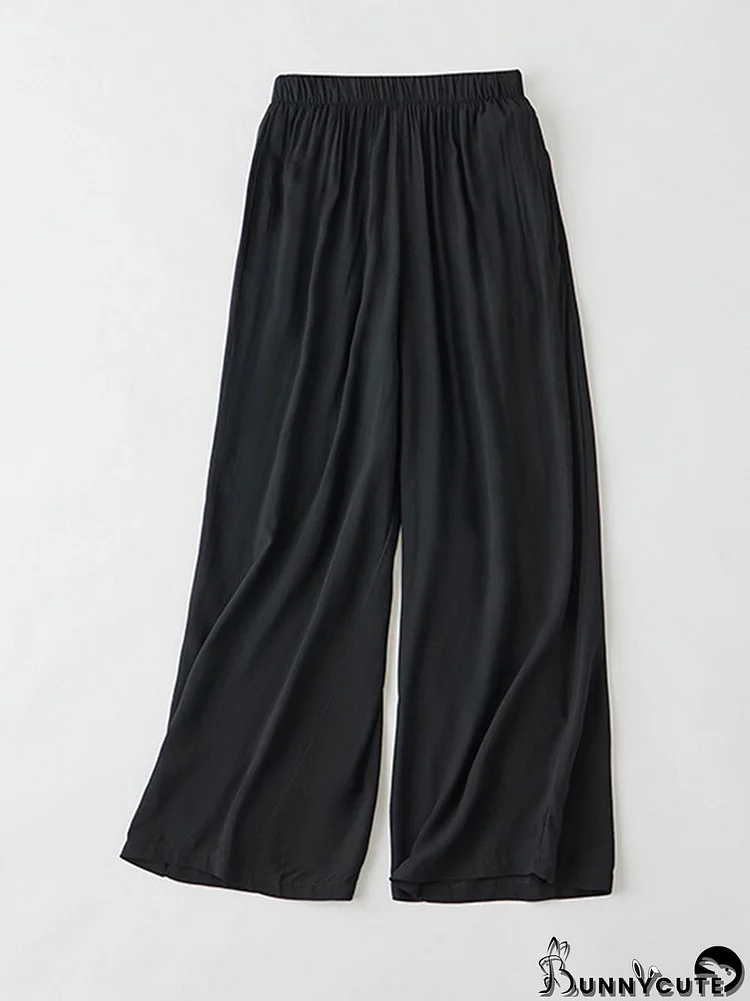 Loose Wide Leg Elasticity Solid Color Casual Pants Bottoms
