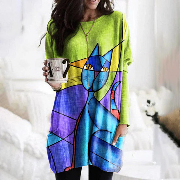 Geometric Cat Print Tunic