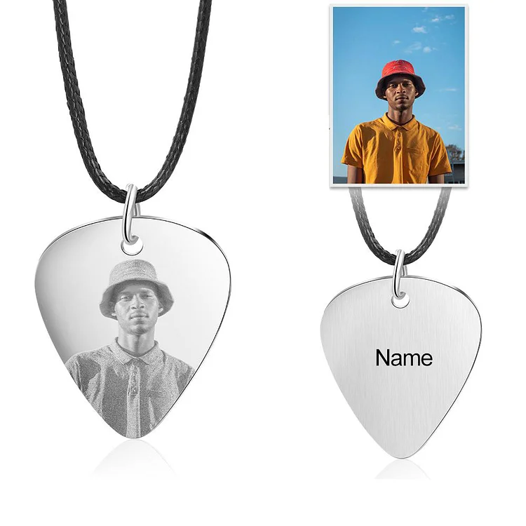 Personalized Photo Guitar Pick Necklace Men Custom Necklace Gift For Him