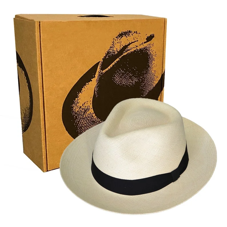 Teardrop Fedora Panama Hat | Natural Color Straw | Brisa Weave | Black Band | Handwoven in Ecuador - GPH - HatBox Included-FREE SHIPPING