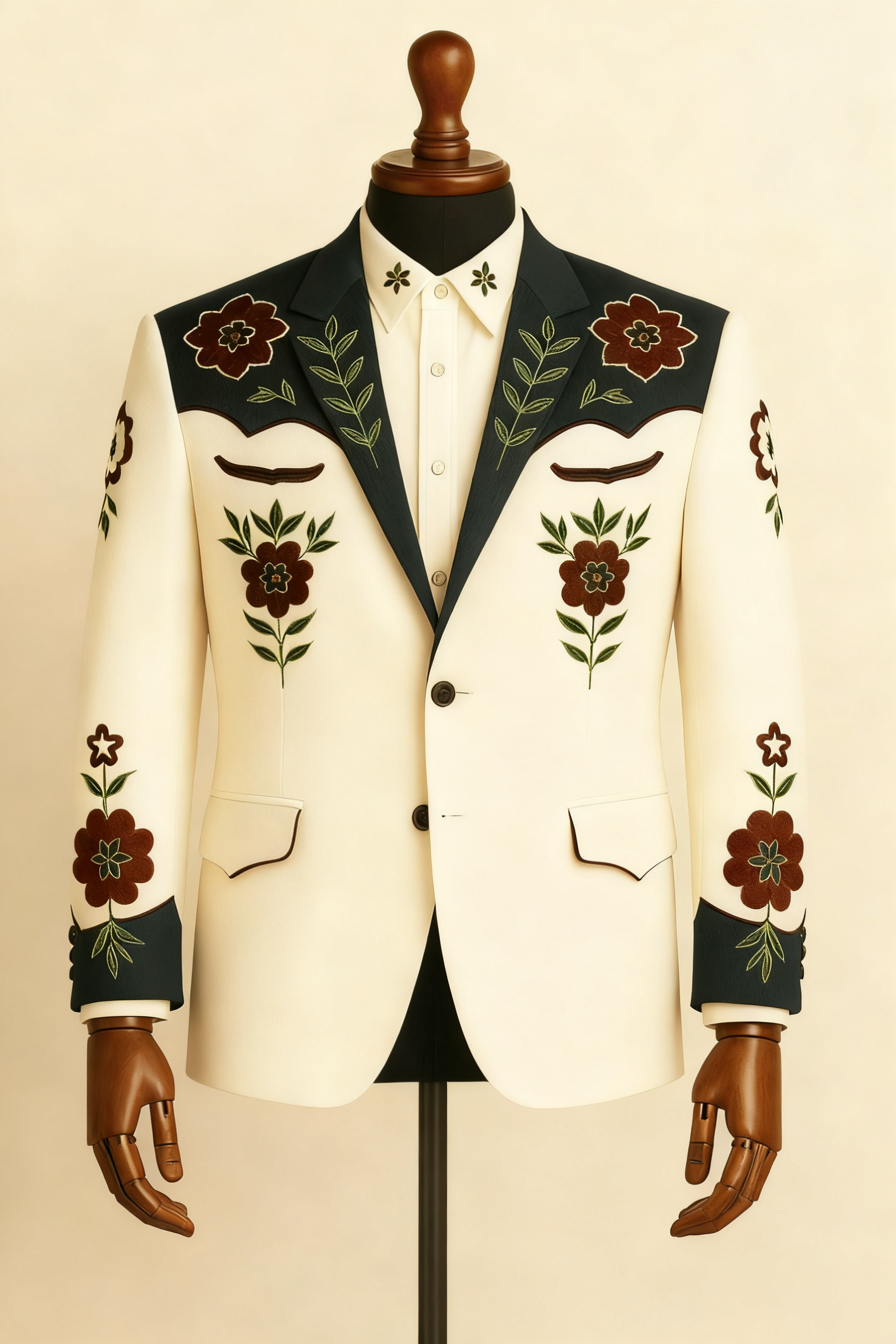 Men's ivory blue two-piece suit, customizable with floral