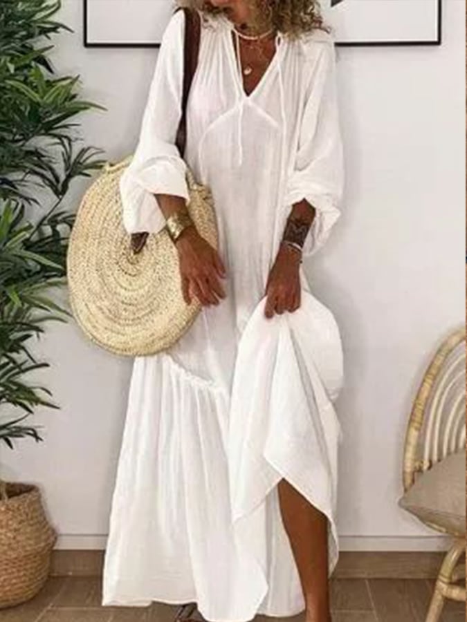 Women's Casual Cotton And Linen Dress
