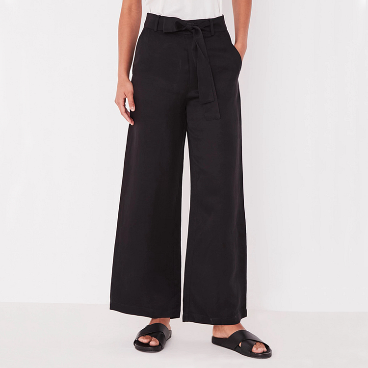 Black Wide Leg Linen Pants For Women-ChouChouHome