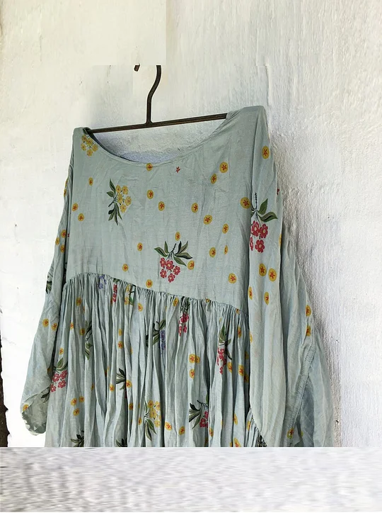 Rural Flower Print Loose Linen Dress