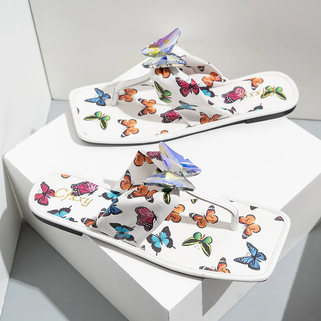 Letclo™ 2021 Summer Fashion Casual Butterfly Print Flat Flip Flops Slippers letclo Letclo