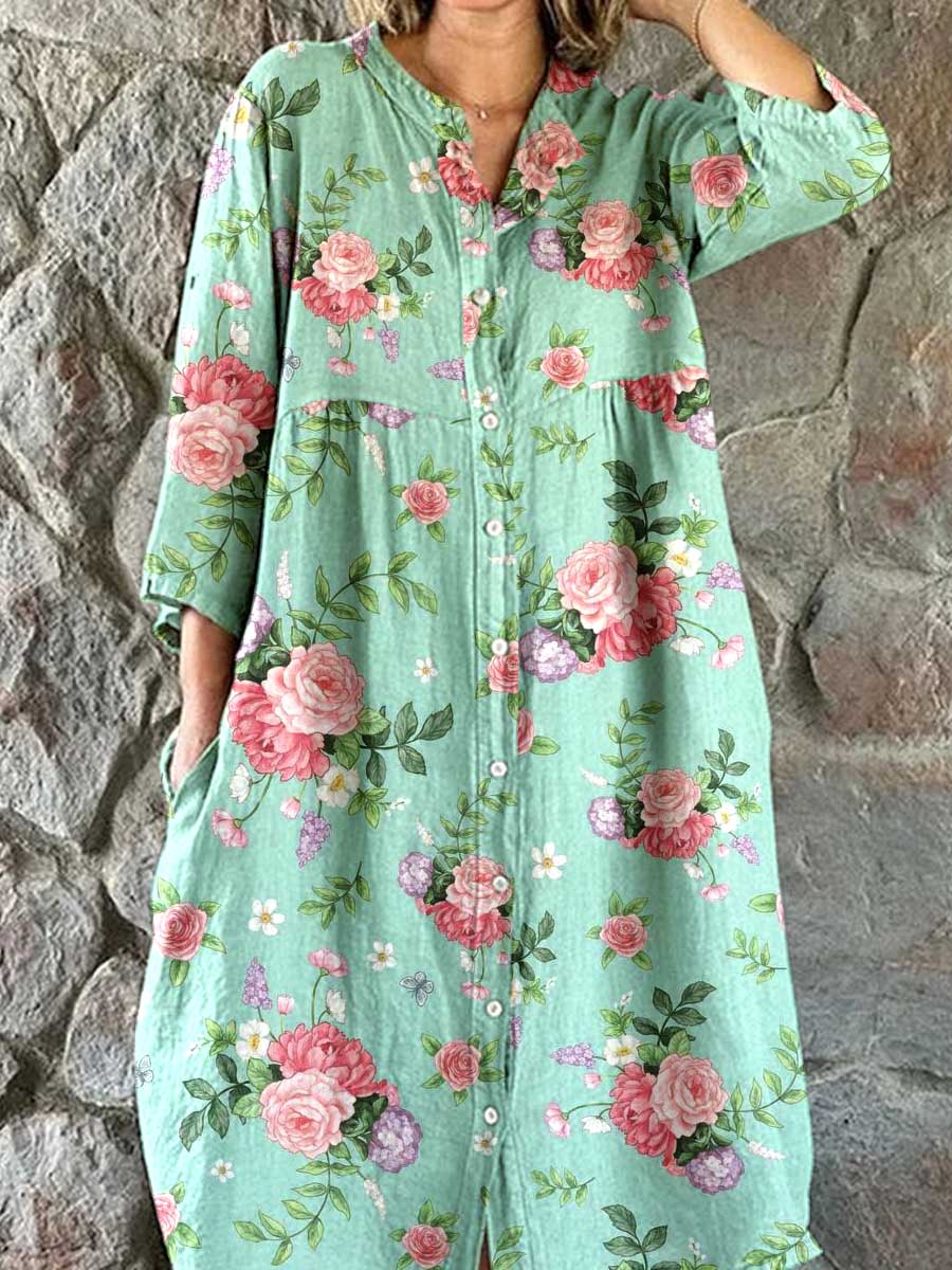 Cotton Dress with rose bouquet print