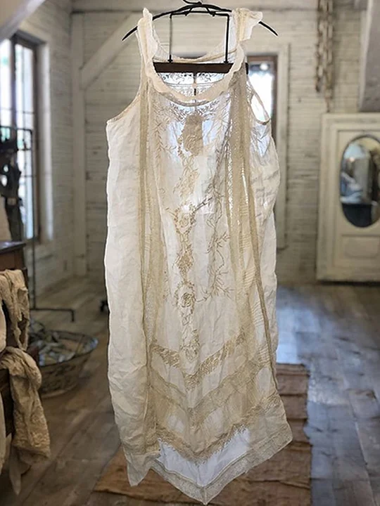 Vintage Lace Suspender Shift Midi Dress