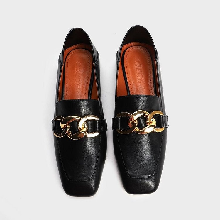 Square Toe Metal Embellished Loafers
