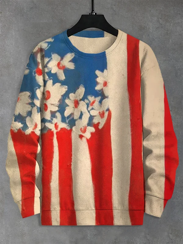 Men's American Flag Floral Art Print Casual Sweatshirt