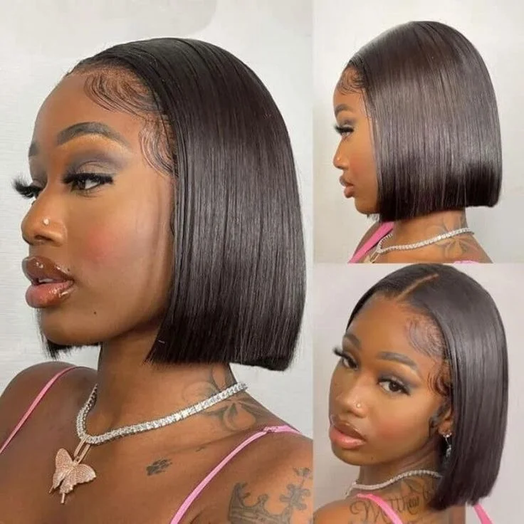 13x4 Lace Frontal Short Straight Bob Human Hair Wig- Free Part for Black Women