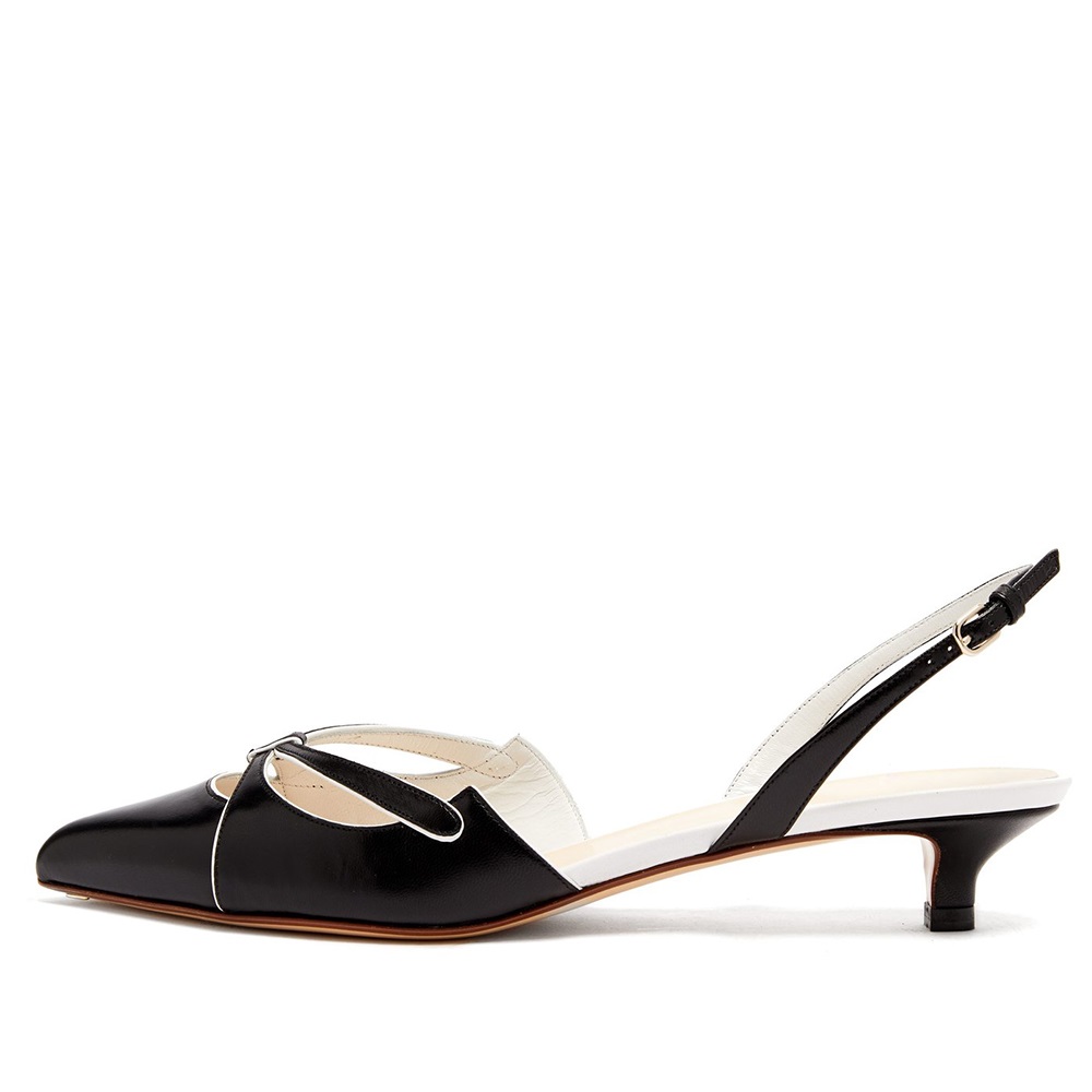 Escarpins Pancaldi En Cuir Noir à Petit Talon (kitten Heel) Avec Nœud - Taille US 5, Occasion Excellent état