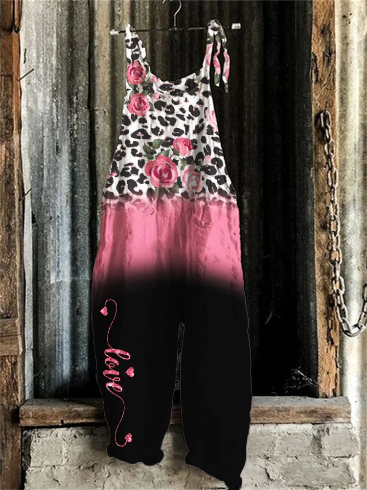 Love Roses Leopard Gradient Colorblock Jumpsuit