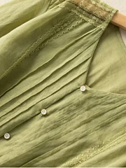 Pure Color V Neck 3/4 Sleeve Casual Linen Top