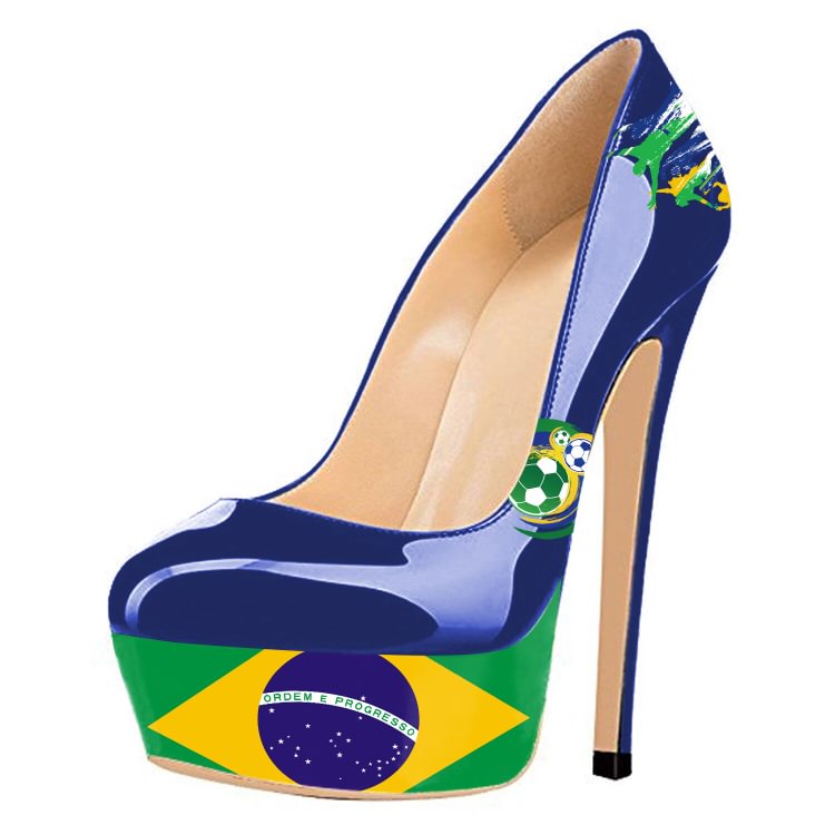 Blue Brazil Design Soccer Fans Stiletto Heels Sexy Platform Pumps |FSJ Shoes