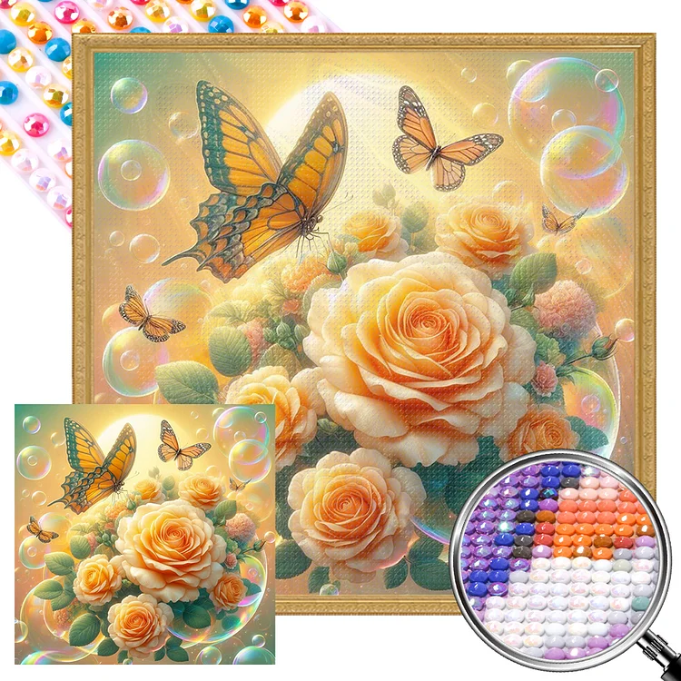 Rose Butterfly 40*40CM (Canvas) Full AB Round Drill Diamond Painting gbfke
