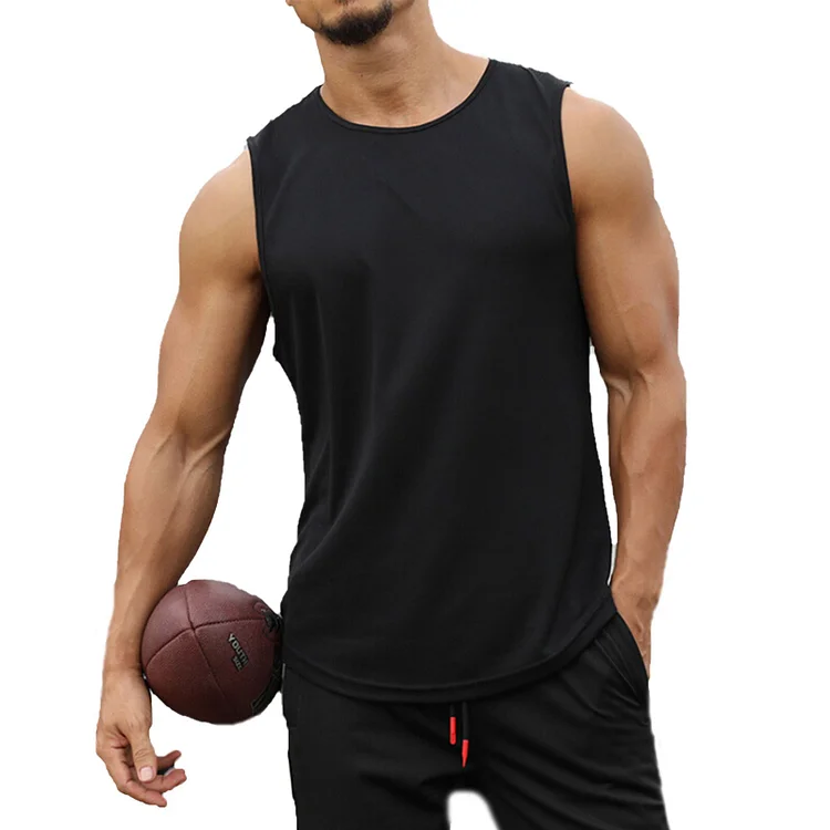 Men Sports Tank Top Summer Breathable Sleeveless Round Neck Solid Color Tops
