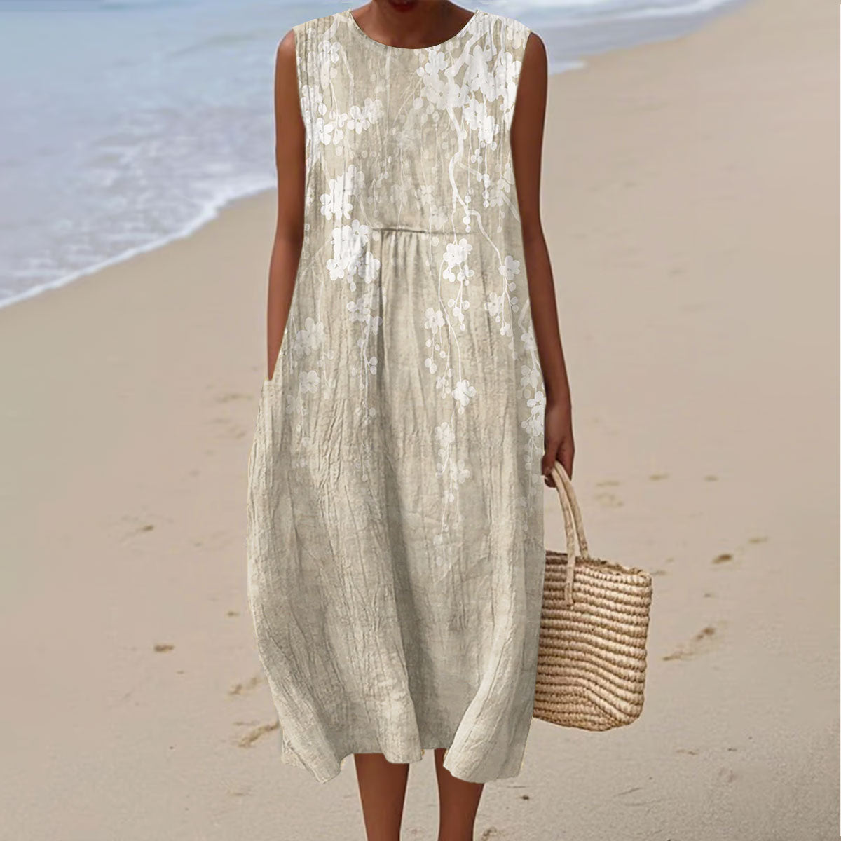 Women's Vintage Lace Floral Art Print Sleeveless Casual Dress main image 0