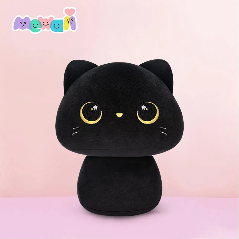 Mewaii Personalized Black Cat Plush Kawaii Stuffed Animal Kitten with Moon Eyes Kawaii Plush Pillow Squishy Toy