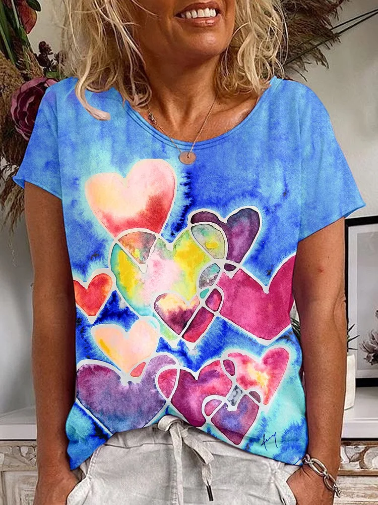 Bestdealfriday Cotton Blend Casual Love PrinT-Shirt